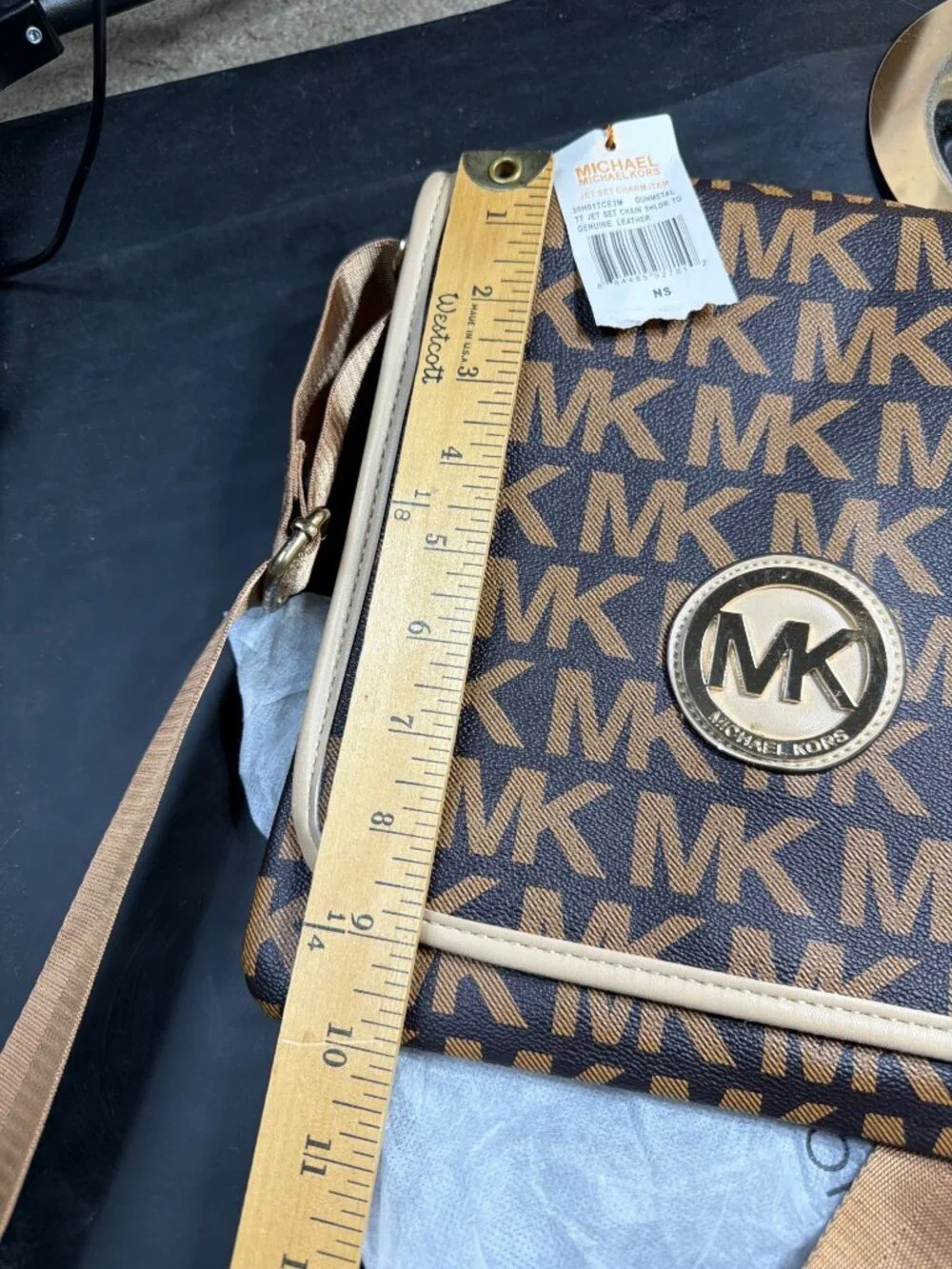 Michael Kors Brown MK Signature Monogram Flap Crossbody Messenger Bag Womens